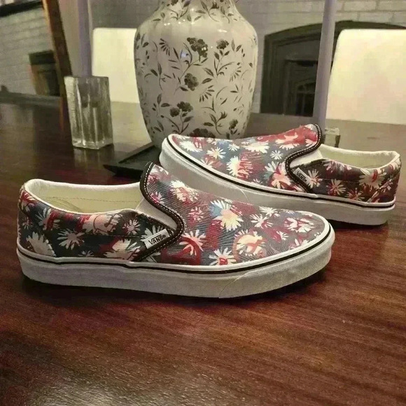Vans Mens Slip On Shoes Classic Crew Floral Blue Low Top Size 10 - Picture 2 of 7